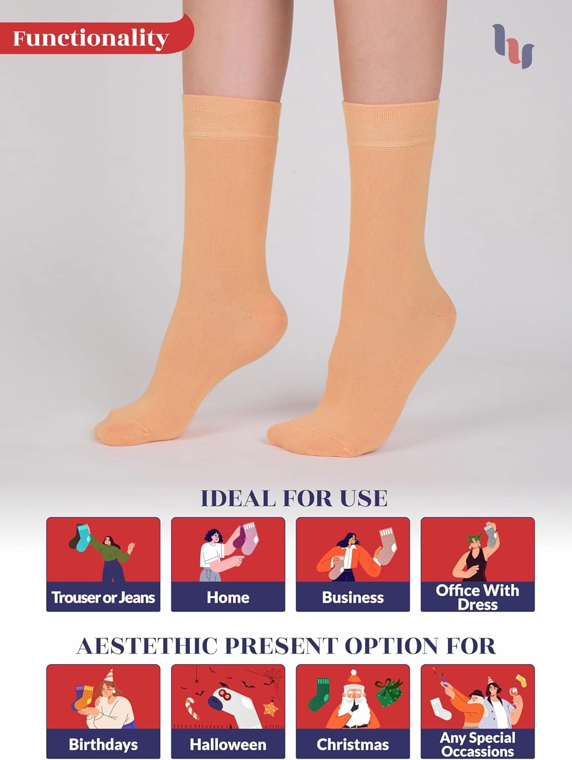 Hugh Ugoli Womens Bamboo Dress Socks, Extremely Soft & Thin & Crew Socks for Business Trouser Casual, Non-Binding, 3-6 Pairs