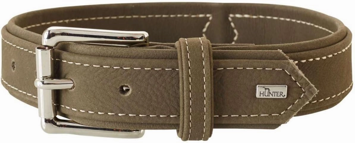HUNTER Hunting Dog Collar, Leather, Nubuck, Robust, Soft, 60/M - L, Olive