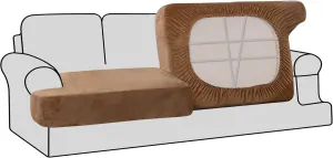 H.VERSAILTEX Stretch Velvet 2 Piece T Cushion Sofa Slipcovers - Individually Fitting Cushion Covers for 2 Cushion Couch - Stay in Place (Camel)