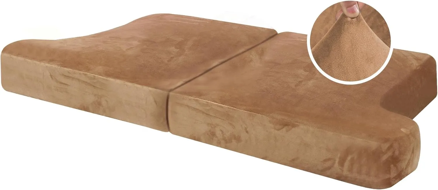 H.VERSAILTEX Stretch Velvet 2 Piece T Cushion Sofa Slipcovers - Individually Fitting Cushion Covers for 2 Cushion Couch - Stay in Place (Camel)