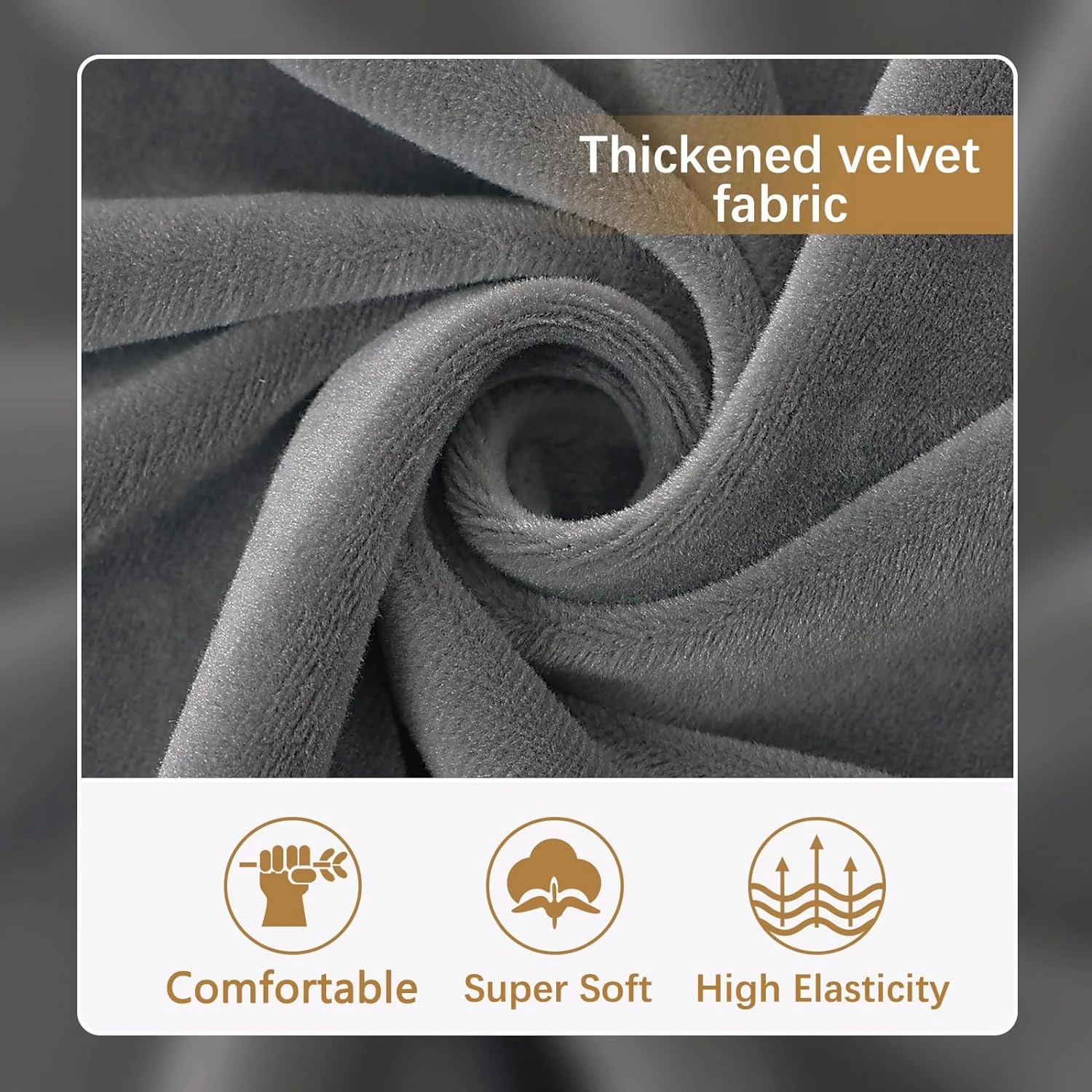 hyha Velvet Couch Cushion Covers, Soft Sofa Seat Covers for sectional 3 Cushion Couch Washable, Magic Sofa Slipcover with Elastic Bottom, Non-Slip Furniture Protector for Pets, Kid(3PC, Grey)
