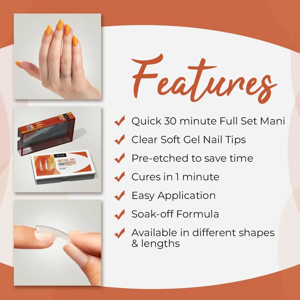 IBD Clear Soft Gel Nail Tips - Short Almond Shape, Pre-Etched Fake Nail Extensions for Durable, Lightweight Application, Acrylic Press On Nails, 504 Tips, 1-Pack