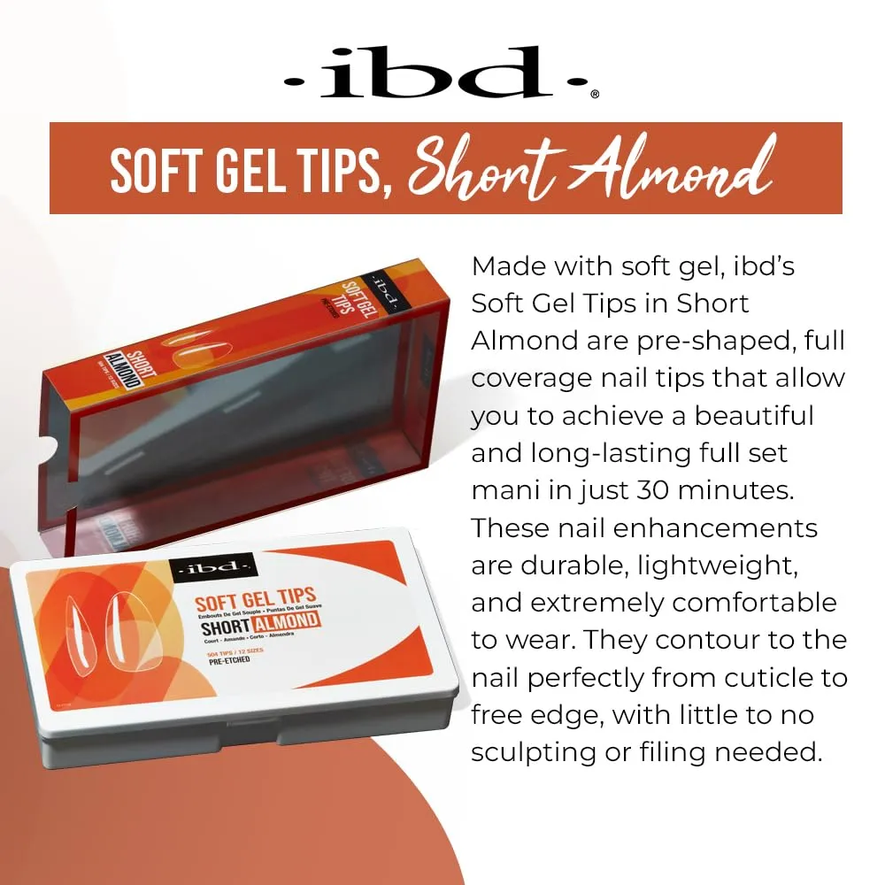 IBD Clear Soft Gel Nail Tips - Short Almond Shape, Pre-Etched Fake Nail Extensions for Durable, Lightweight Application, Acrylic Press On Nails, 504 Tips, 1-Pack