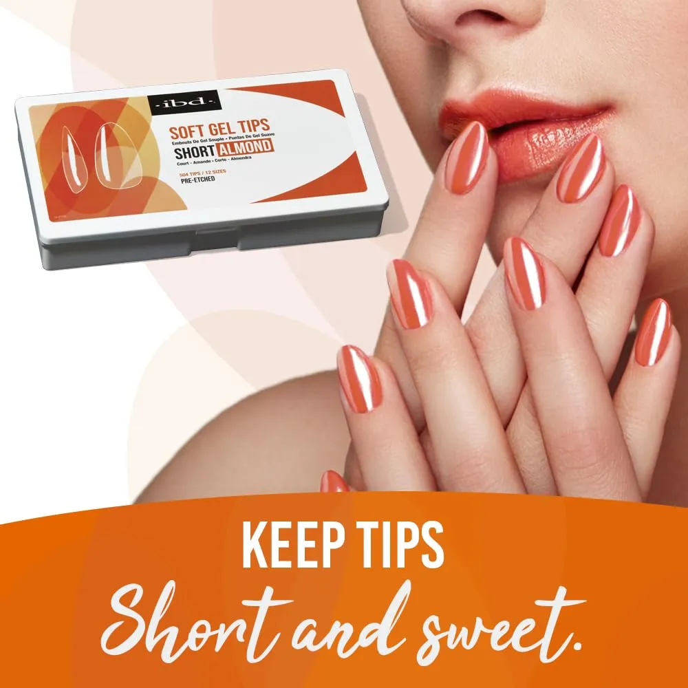 IBD Clear Soft Gel Nail Tips - Short Almond Shape, Pre-Etched Fake Nail Extensions for Durable, Lightweight Application, Acrylic Press On Nails, 504 Tips, 1-Pack