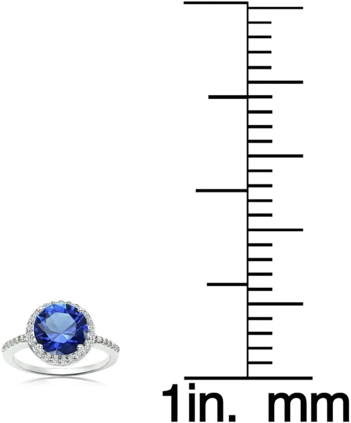 Ice Gems Sterling Silver Simulated Blue Sapphire and Cubic Zirconia Round Halo Ring