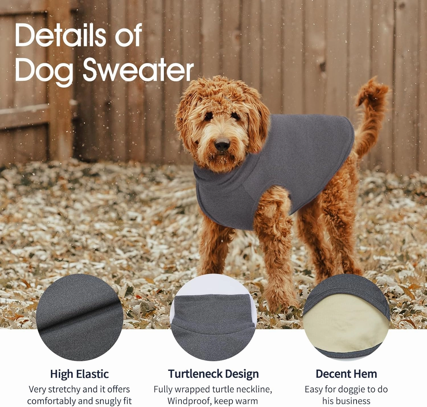 IECOii 4XL Dog Sweater - Stretch Fleece Vest, Grey, XXXX-Large, Christmas Dog Winter Clothes, Warm Pullover Fleece Turtleneck Sweatshirt for Doberman, Great Dane