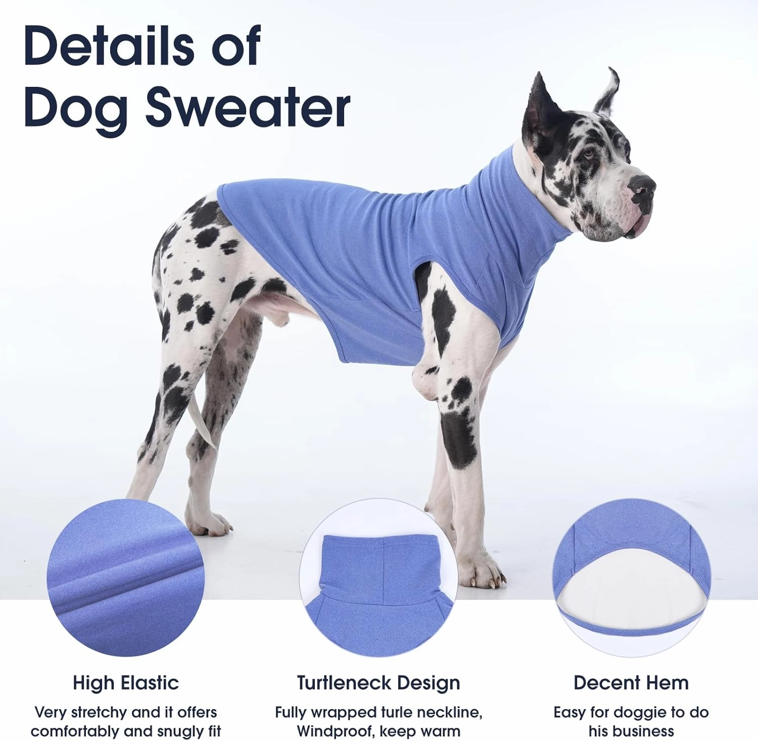 IECOii 4XL Dog Sweater,Stretch Fleece Vest Dog Sweater -Blue,XXXX-Large,Christmas Dog Sweater Big Dog Winter Clothe,Warm Pullover Fleece Dog Sweater,Turtleneck Dog Sweatshirt for Doberman,Great Dane