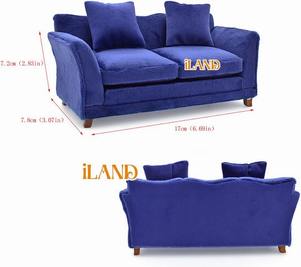 iLAND Modern Dollhouse Furniture on 1/12 Scale of Miniature Sofa for Dollhouse Living Room (Dark Blue Velvet)
