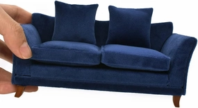 iLAND Modern Dollhouse Furniture on 1/12 Scale of Miniature Sofa for Dollhouse Living Room (Dark Blue Velvet)