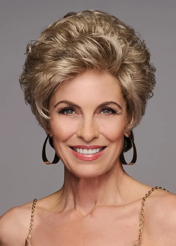 Instinct Luxury Short Wavy Shag Wig With Extended Lace Front by Hairuwear, Petite Average Size Cap, 305C Sugared Smoke