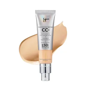 IT Cosmetics CC  Cream - Full-Coverage Foundation With SPF 50, Color Corrector & Anti-Aging Serum, Formulated With Niacinamide & Hyaluronic Acid, Natural Finish, For All Skin Types, 1.08 fl oz