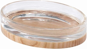 IZOD - Soap Dish, Glass Countertop Accessories with Wood Detail, Modern Home Decor (Cove Collection, Clear)