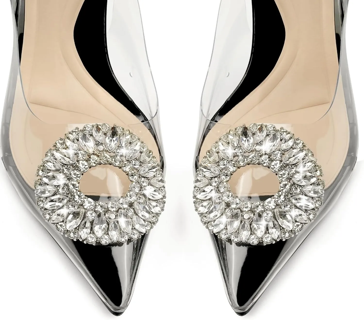 JENN ARDOR Clear Heels for Women Slingback Pointed Closed Toe Heels with Rhinestones 3 inch Comfortable Stiletto Sandals Pumps Wedding Party Dress Shoes
