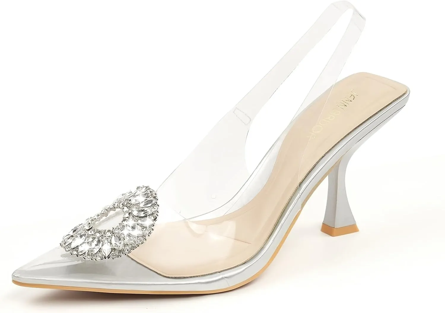 JENN ARDOR Clear Heels for Women Slingback Pointed Closed Toe Heels with Rhinestones 3 inch Comfortable Stiletto Sandals Pumps Wedding Party Dress Shoes