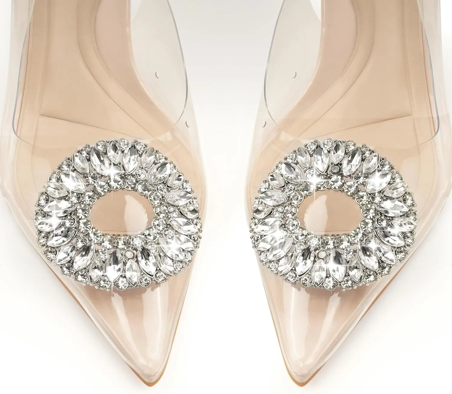 JENN ARDOR Clear Heels for Women Slingback Pointed Closed Toe Heels with Rhinestones 3 inch Comfortable Stiletto Sandals Pumps Wedding Party Dress Shoes