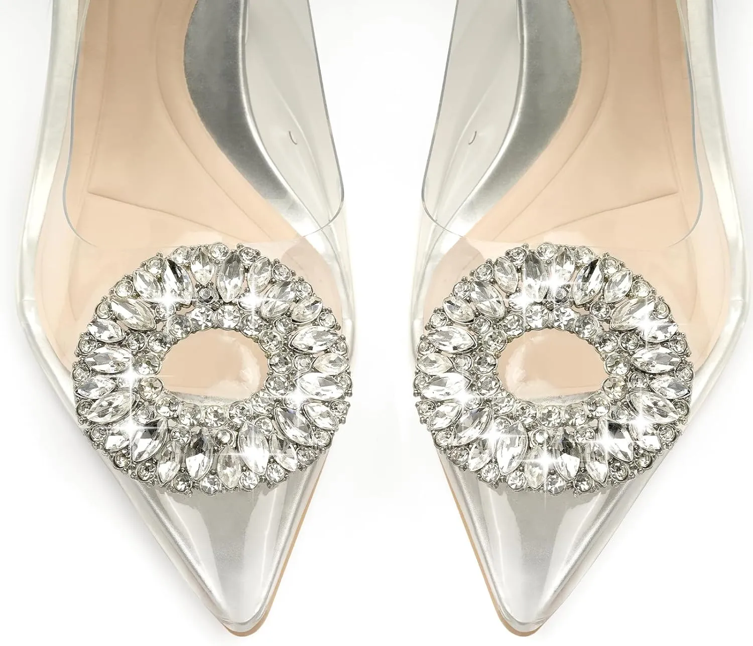 JENN ARDOR Clear Heels for Women Slingback Pointed Closed Toe Heels with Rhinestones 3 inch Comfortable Stiletto Sandals Pumps Wedding Party Dress Shoes