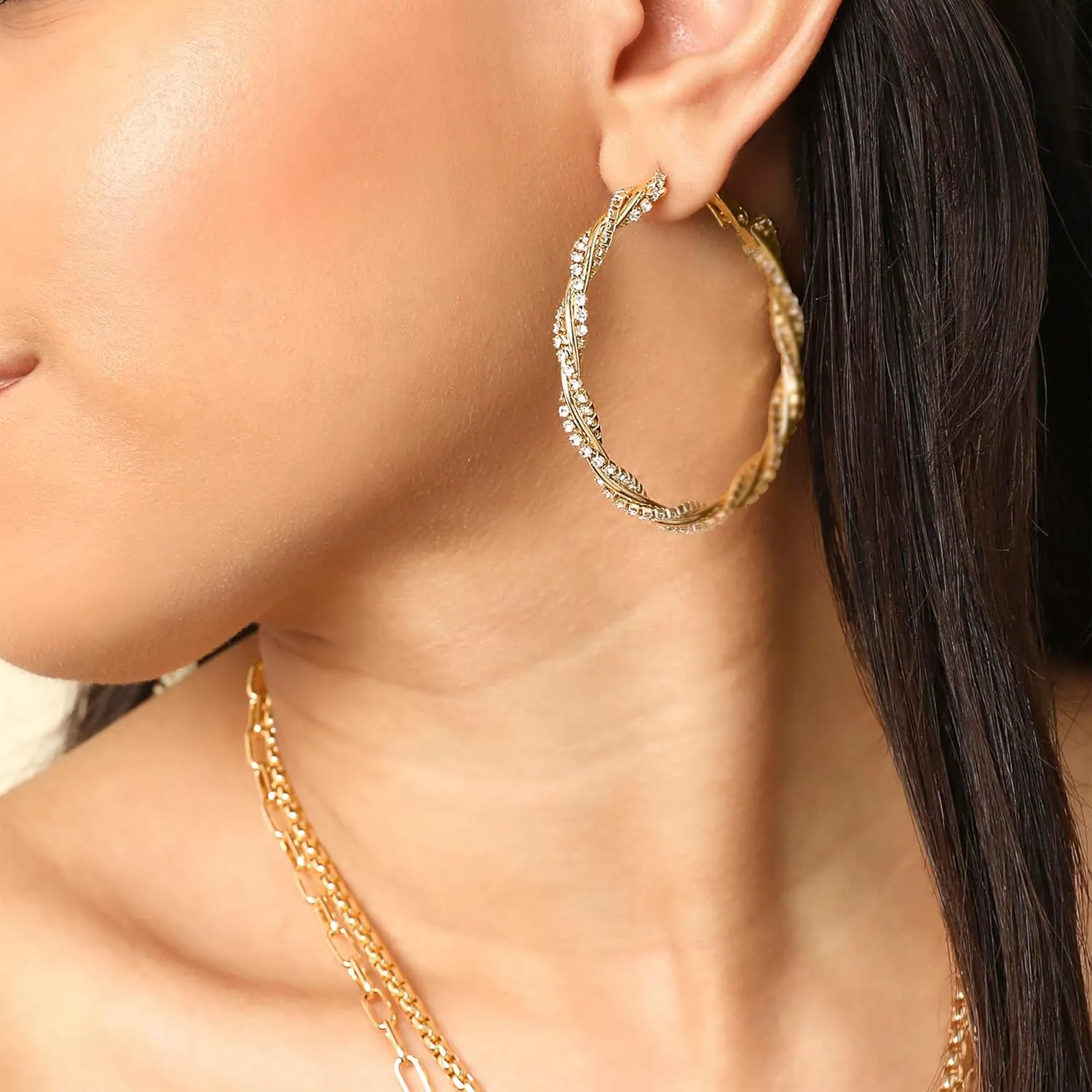 Jessica Simpson Womens Drop and Hoop Earrings - Gold-Tone Earrings with Crystal Embellishments