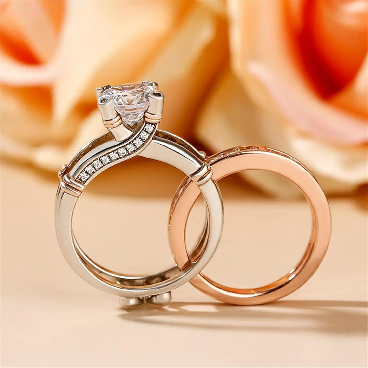 Jeulia Diamond Band Rings for Women cz Sterling Silver Interchangeable Ring Sets Wedding Engagement Anniversary Promise Ring Bridal Sets