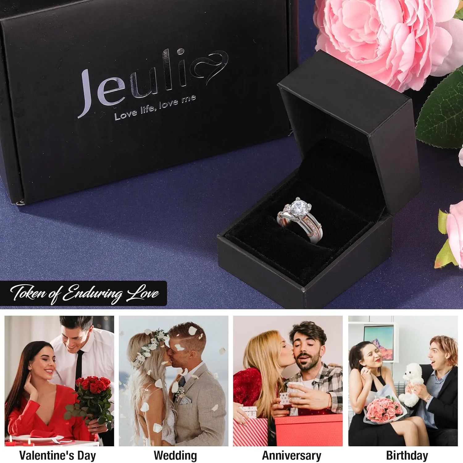 Jeulia Diamond Band Rings for Women cz Sterling Silver Interchangeable Ring Sets Wedding Engagement Anniversary Promise Ring Bridal Sets