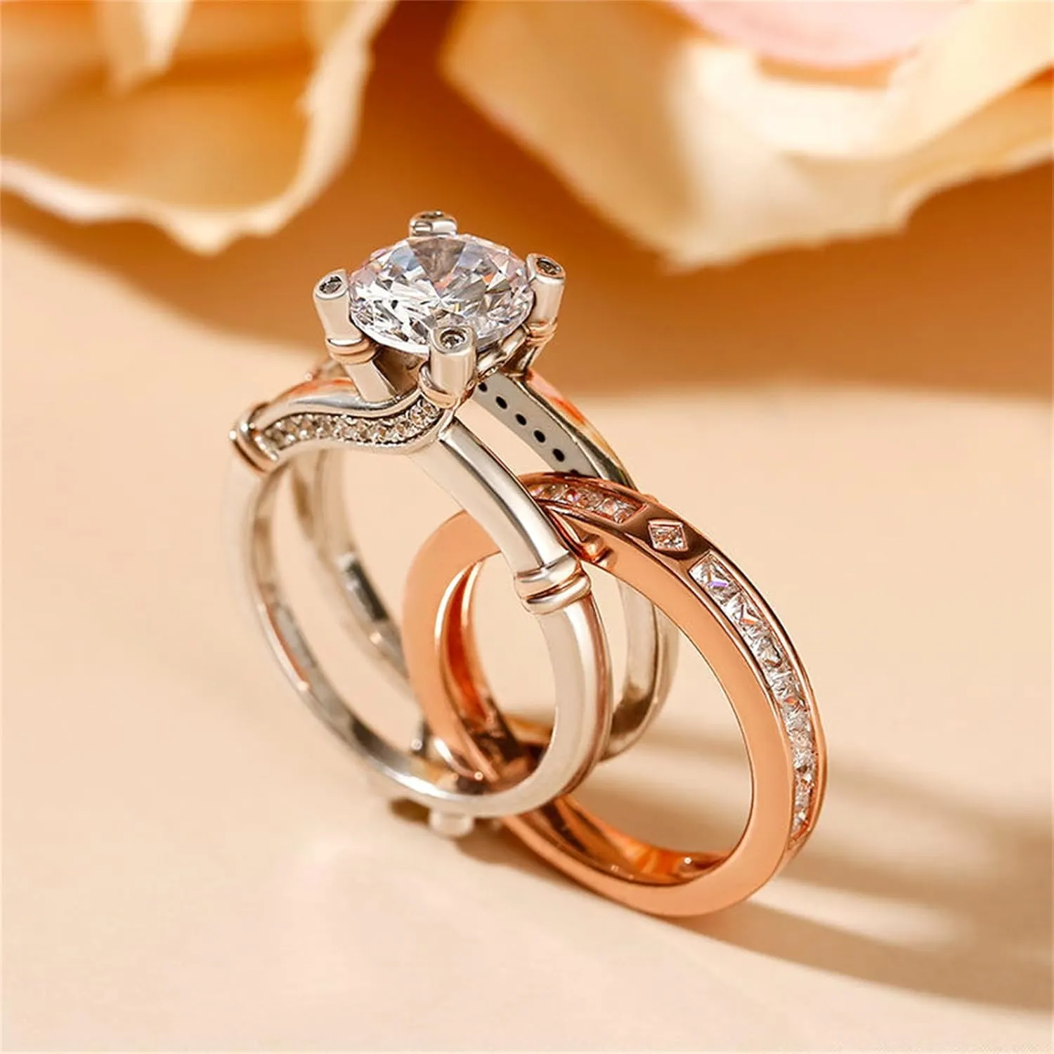 Jeulia Diamond Band Rings for Women cz Sterling Silver Interchangeable Ring Sets Wedding Engagement Anniversary Promise Ring Bridal Sets
