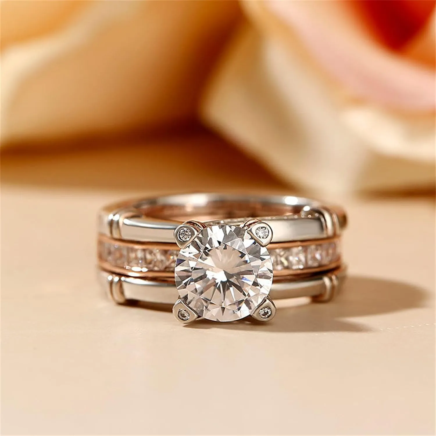 Jeulia Diamond Band Rings for Women cz Sterling Silver Interchangeable Ring Sets Wedding Engagement Anniversary Promise Ring Bridal Sets
