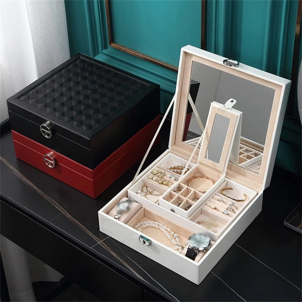 Jewelry Box European Style Locked Jewelry Storage Box Jewelry Watch Necklace Bracelet Box (Black 26.5 * 26.5 * 8.5cm)
