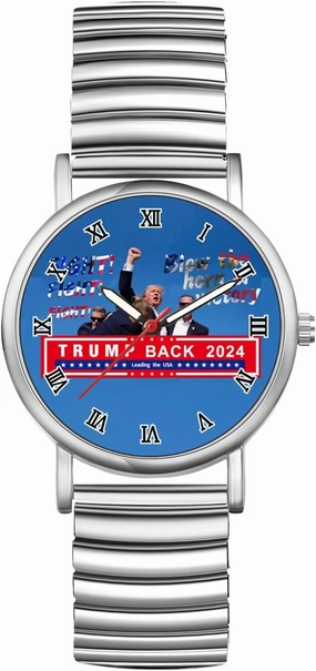 JewelryWe Men Women Elastic Watches: Round Analog Trump Dial Quartz Watch Gold Silver Plated Stretch Band Wristwatch