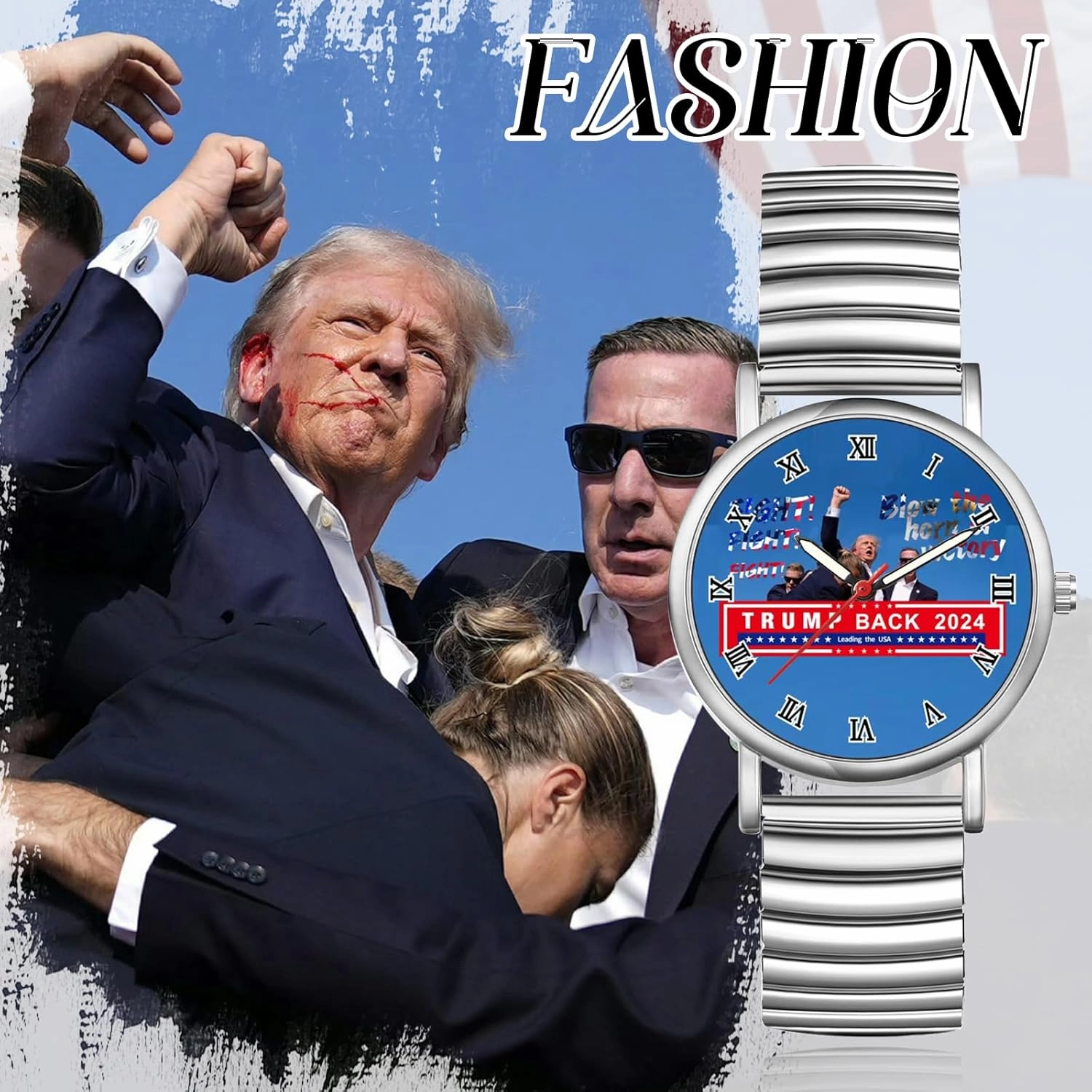 JewelryWe Men Women Elastic Watches: Round Analog Trump Dial Quartz Watch Gold Silver Plated Stretch Band Wristwatch
