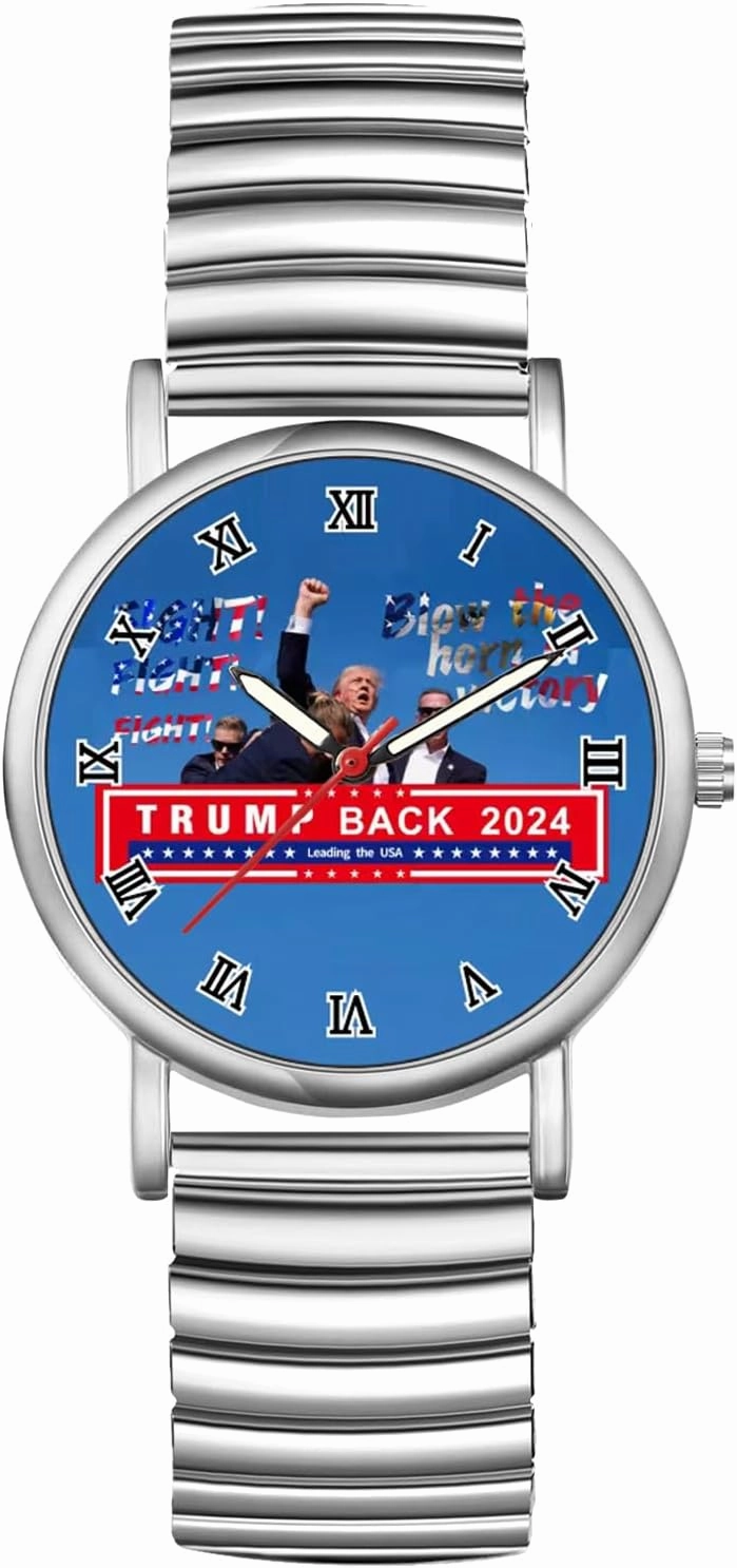 JewelryWe Men Women Elastic Watches: Round Analog Trump Dial Quartz Watch Gold Silver Plated Stretch Band Wristwatch