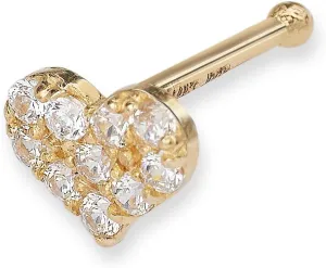 JewelryWeb - 14k Real Yellow Gold 20G Cubic Zirconia Heart Nose Stud Ring - 5mm - Gold Nose Ring for Women Men - Nose Piercing Jewelry - Nose Studs 14k