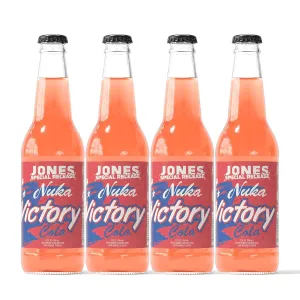 Jones Soda Co. Special Release Nuka Cola Victory | Fallout Merchandise | Cane Sugar Soda | Craft Soda Pop | Soda Soft Drinks | Glass Bottle Soda | Peach & Mango Flavor | (4 Bottles)