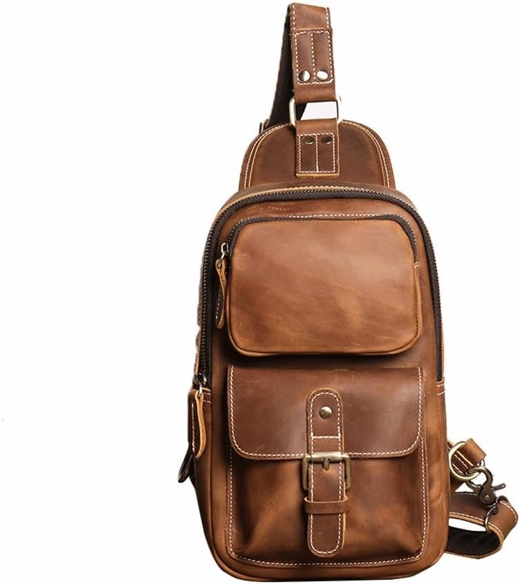 JSEIAJB Vintage Chest Bag Outdoor Sports Large Capacity Crossbody Bag Men's Bag