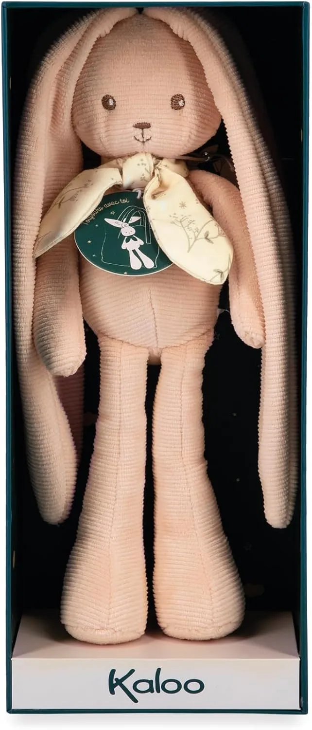 Kaloo Lapinoo My First Friend Corduroy Rabbit - Machine Washable - 10” Tall in Gift Box - Peach Ages 0  - K218015