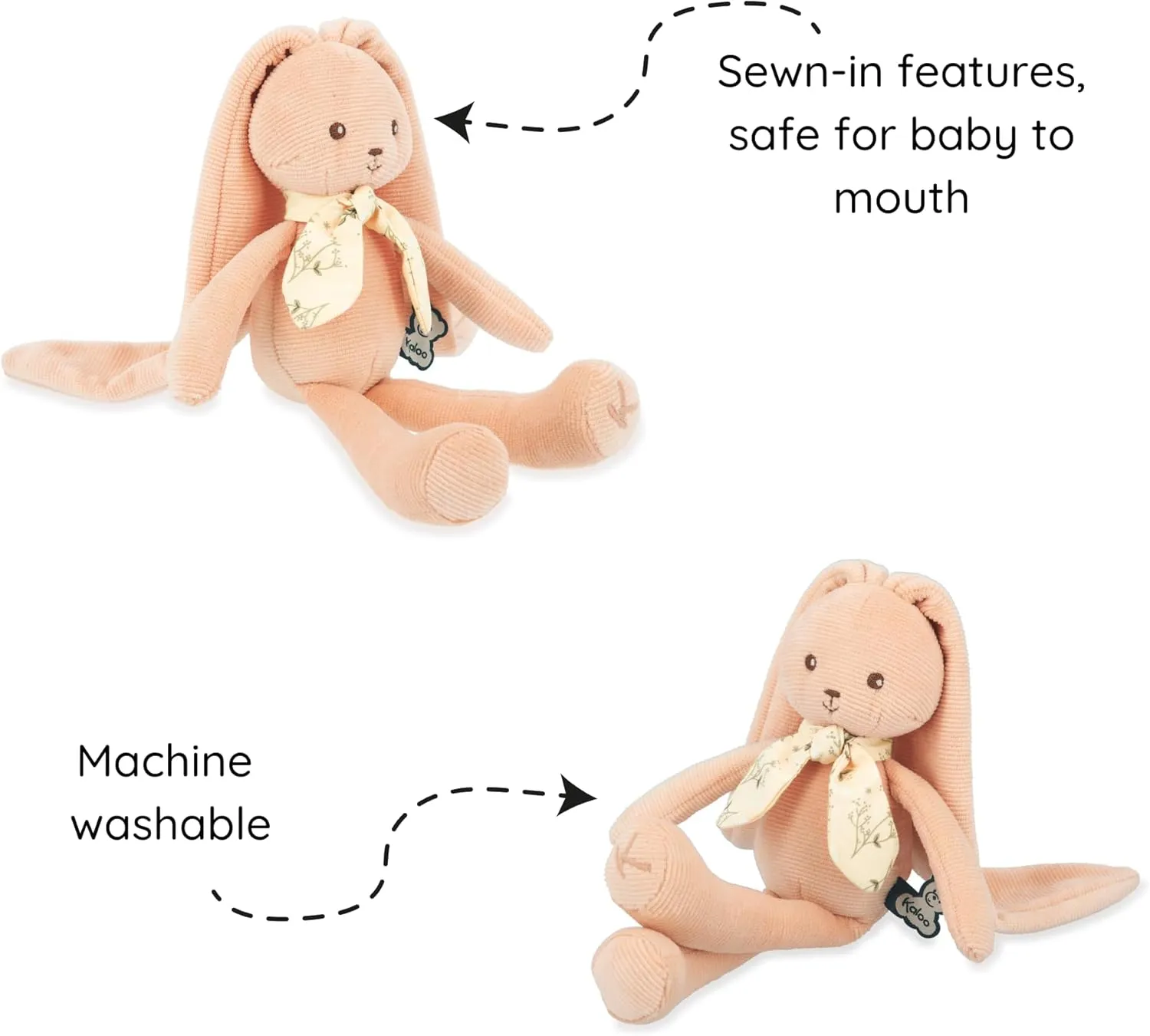 Kaloo Lapinoo My First Friend Corduroy Rabbit - Machine Washable - 10” Tall in Gift Box - Peach Ages 0  - K218015