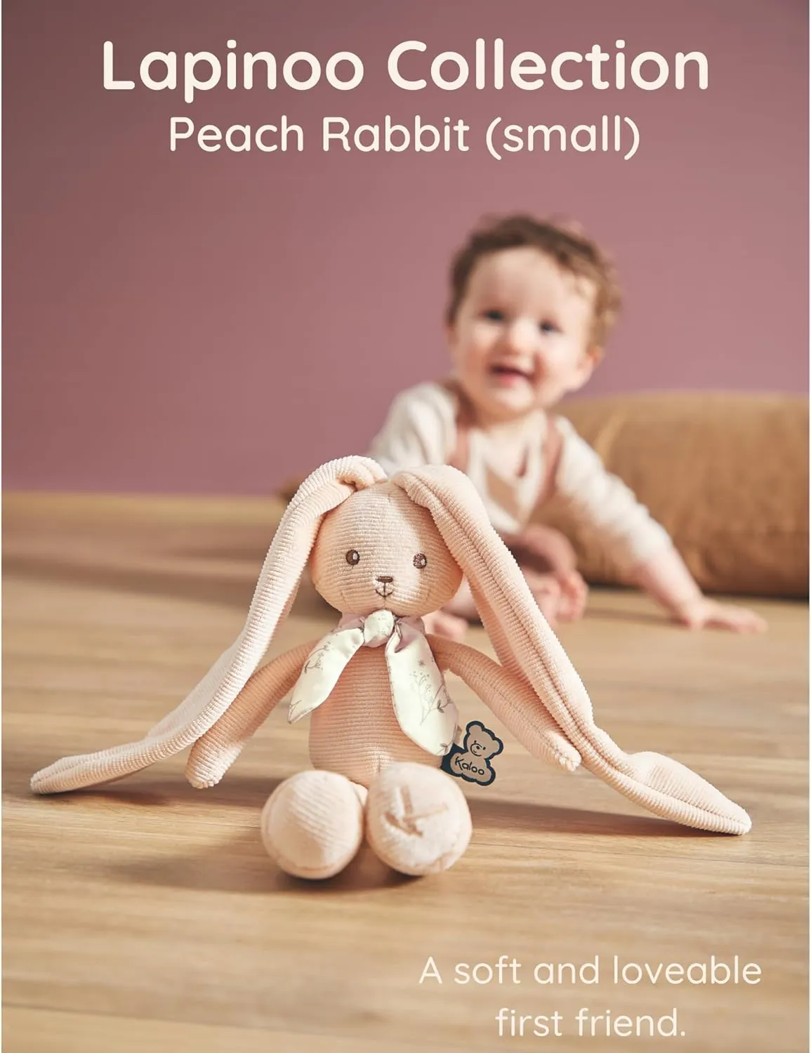 Kaloo Lapinoo My First Friend Corduroy Rabbit - Machine Washable - 10” Tall in Gift Box - Peach Ages 0  - K218015