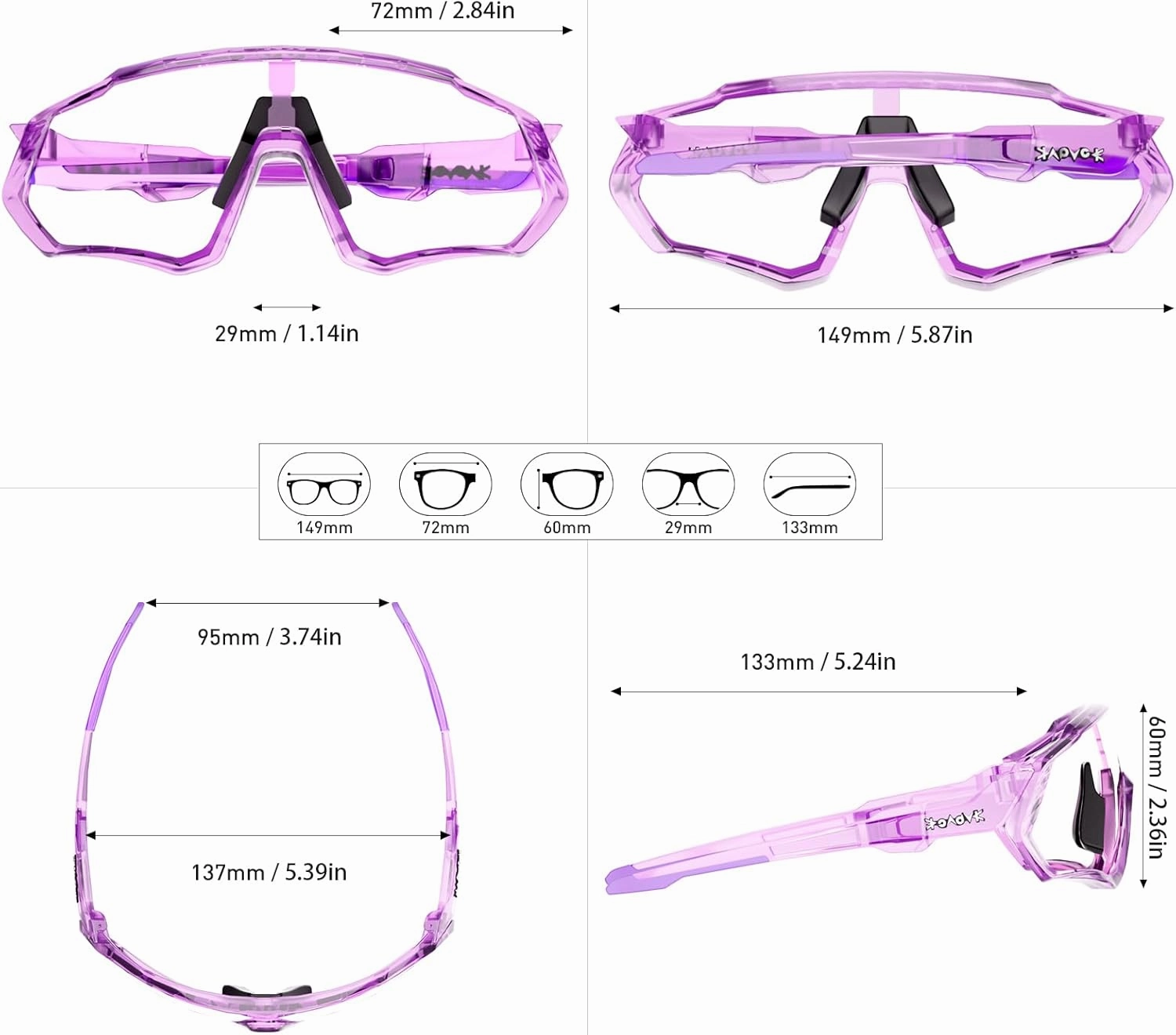 KAPVOE Photochromic Cycling Glasses Men Women Mountain Bike Sunglasses Clear MTB Bicycle Riding - K9408