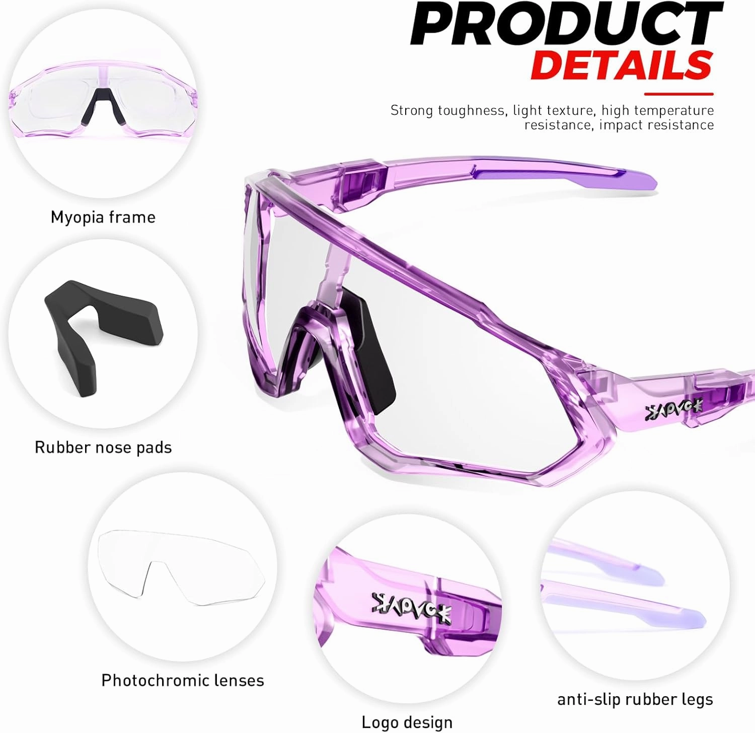 KAPVOE Photochromic Cycling Glasses Men Women Mountain Bike Sunglasses Clear MTB Bicycle Riding - K9408