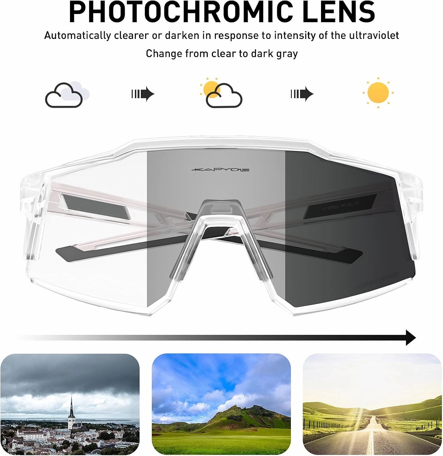 KAPVOE Photochromic Cycling Glasses MTB Clear Mountain Bike Transition Bicycle Sunglasses for Men Women - K9022