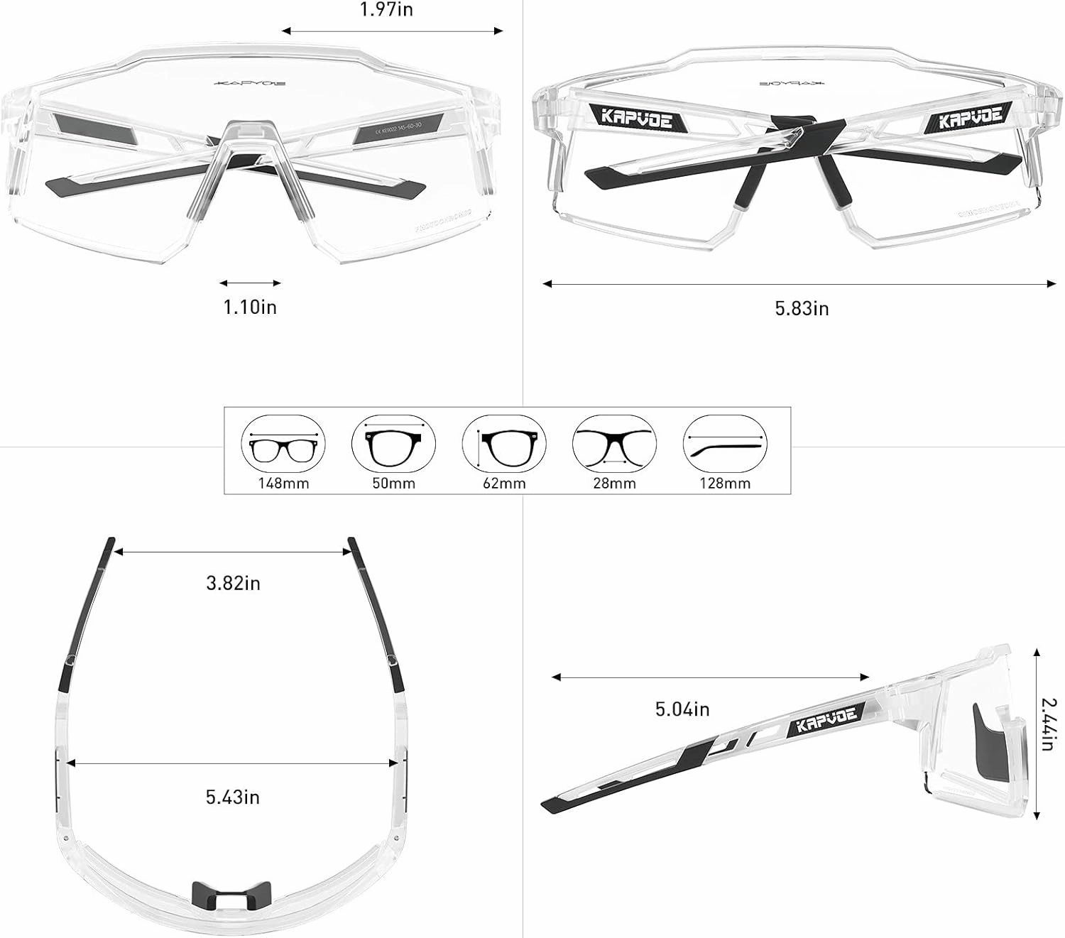 KAPVOE Photochromic Cycling Glasses MTB Clear Mountain Bike Transition Bicycle Sunglasses for Men Women - K9022