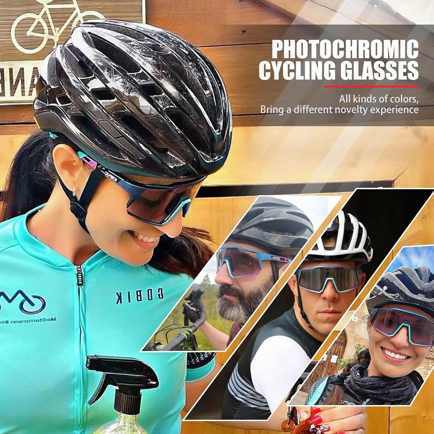 KAPVOE Photochromic Cycling Glasses MTB Clear Mountain Bike Transition Bicycle Sunglasses for Men Women - K9022