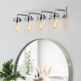 KAWOTI 4 Light Bathroom Vanity Light with Clear Glass Shade Chrome