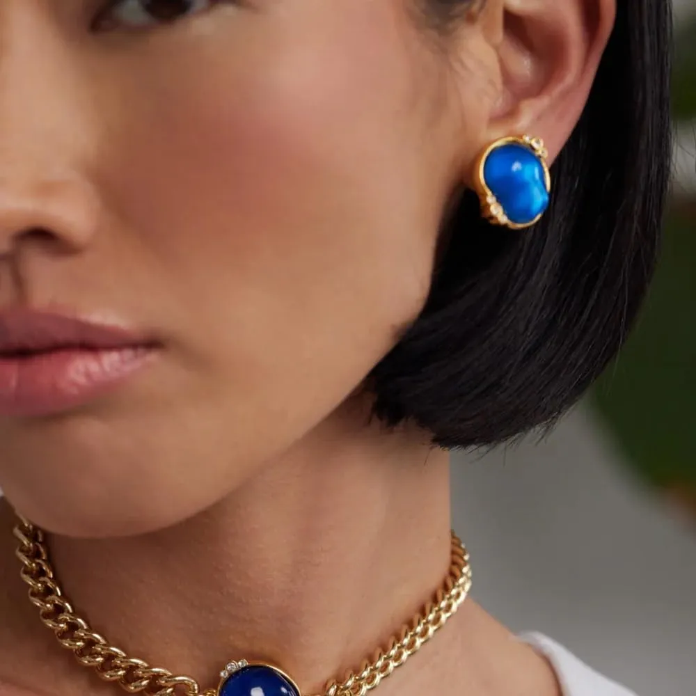 Kenneth Jay Lane Gemstone-Colored Nugget Clip-On Earrings in Polished Gold with Crystal Accents