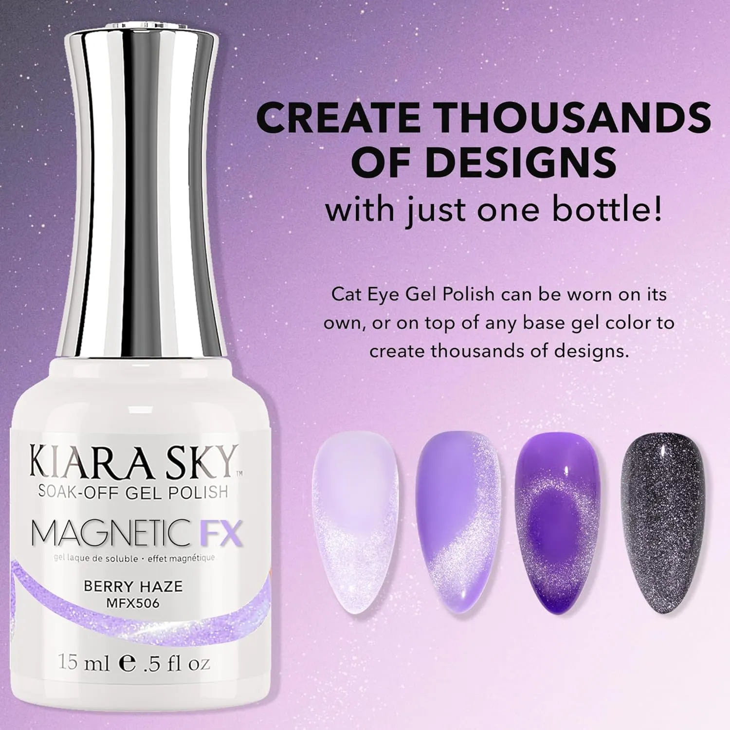 KIARA SKY Gel Polish MagneticFX Magnetic Cat Eye Effect Soak Off 0.5 fl oz, Berry Haze (lilac purple)