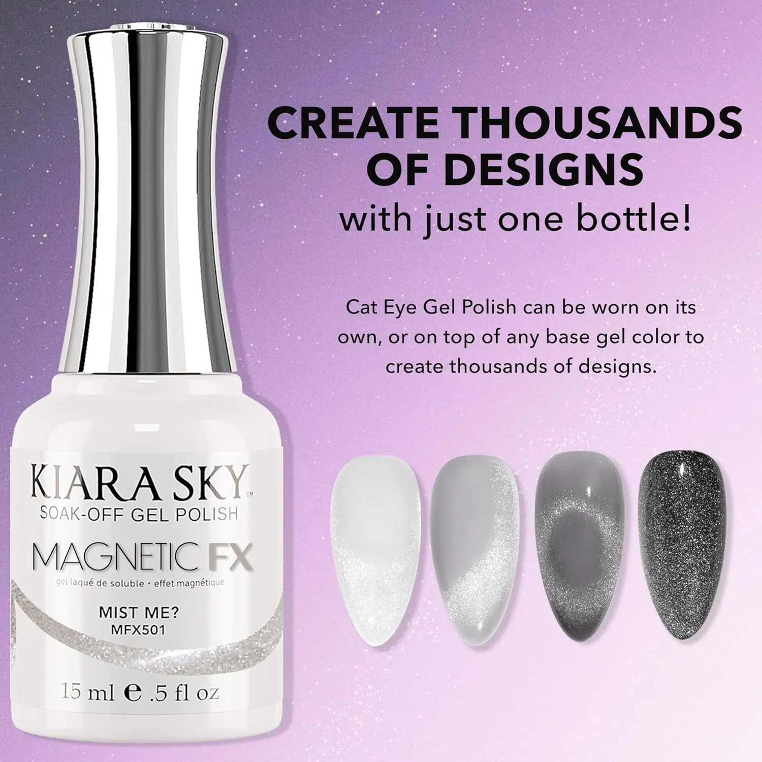 KIARA SKY Gel Polish MagneticFX Magnetic Cat Eye Effect Soak Off 0.5 fl oz, Mist Me (white/silver hybrid)