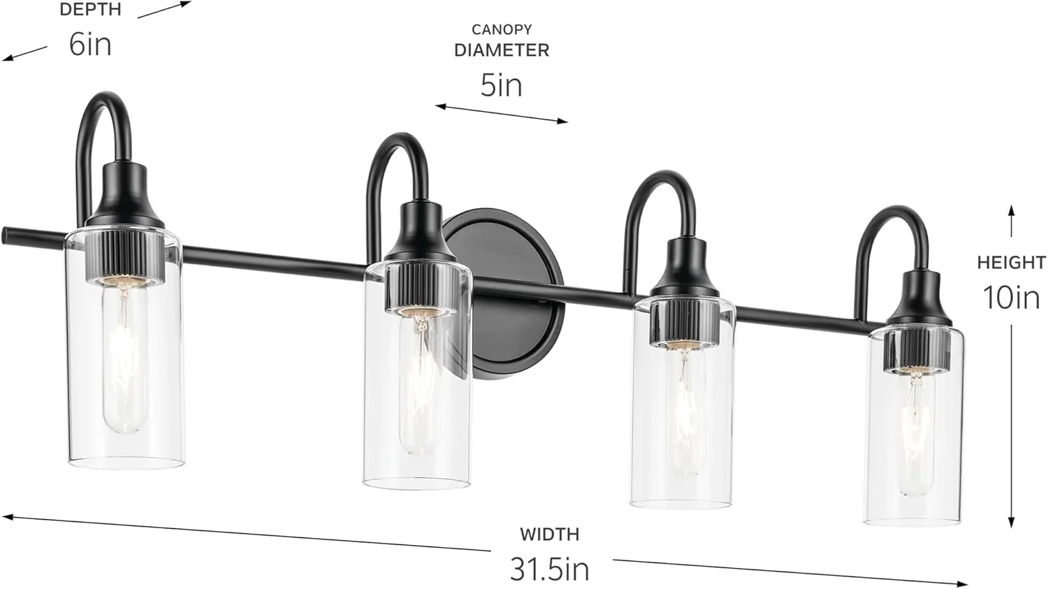 Kichler Kavi 31.5" 4-Light Vanity Light with Clear Glass in Black, Damp Rated, for Bathroom, Powder Room, Over a Mirror, (31.5" W x 10" H), 55212BK