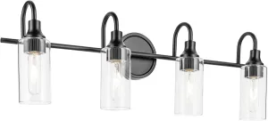 Kichler Kavi 31.5" 4-Light Vanity Light with Clear Glass in Black, Damp Rated, for Bathroom, Powder Room, Over a Mirror, (31.5" W x 10" H), 55212BK