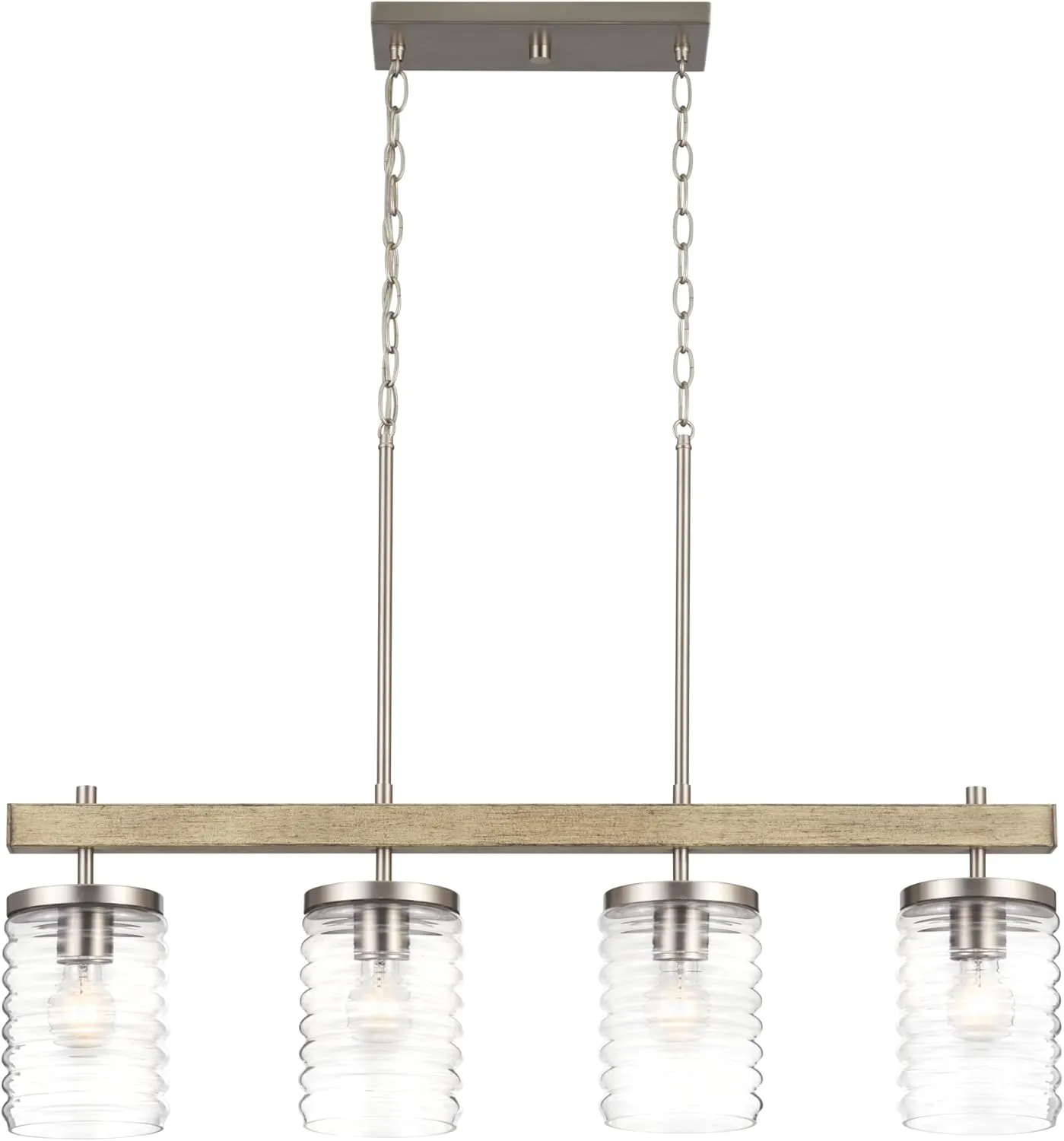 KICHLER Maritime 4-Light Linear Chandelier in a Classic Brushed Nickel Finish with a Clear Horizontal Ribbed Glass Shade, 82399