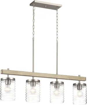 KICHLER Maritime 4-Light Linear Chandelier in a Classic Brushed Nickel Finish with a Clear Horizontal Ribbed Glass Shade, 82399