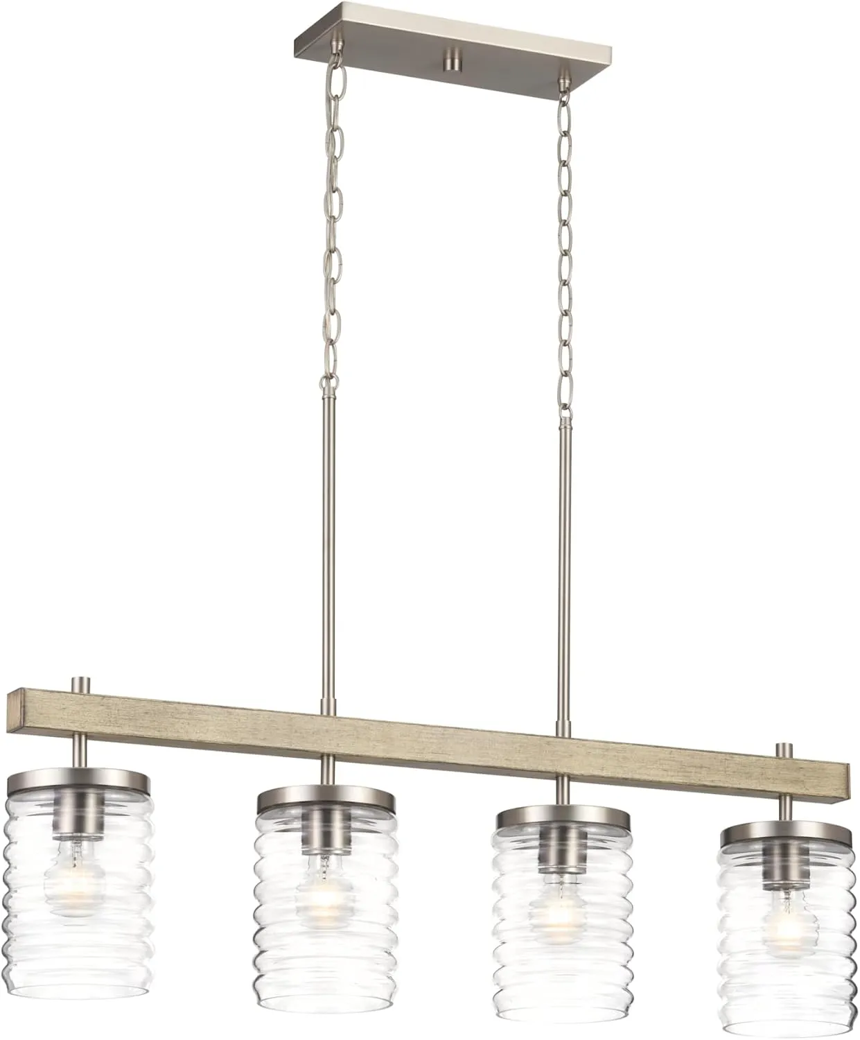 KICHLER Maritime 4-Light Linear Chandelier in a Classic Brushed Nickel Finish with a Clear Horizontal Ribbed Glass Shade, 82399