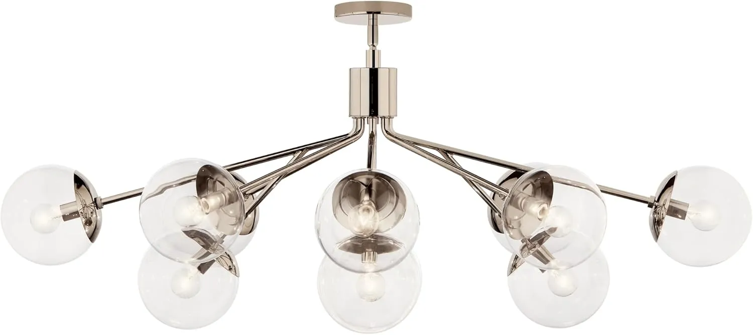 KICHLER Silvarious 12-Light Linear Convertible Chandelier, Soft Modern Light with Clear Glass in Polished Nickel, for Dining Room or Living Room (17.75" x 26.75" x 48"), 52703PNCLR